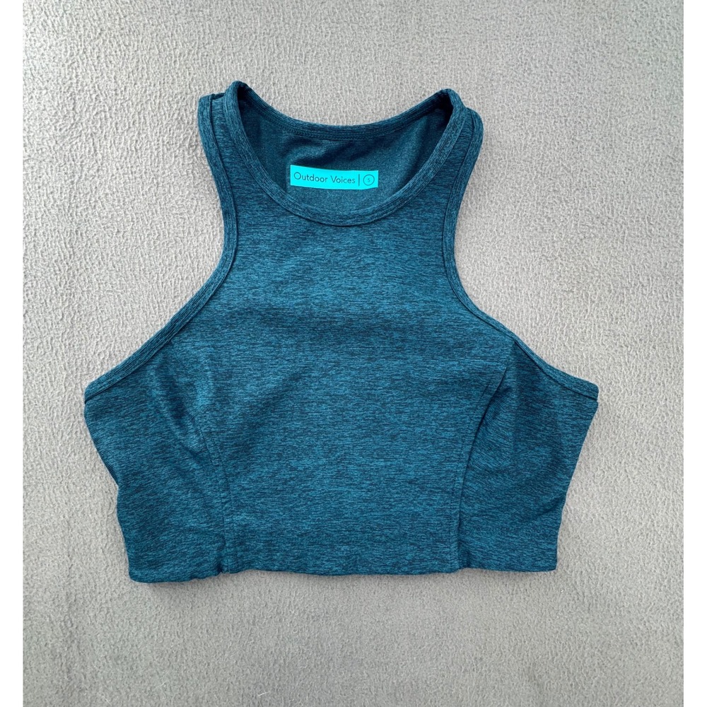 Outdoor Voices Sports Bra Small Teal Racerback High Neck Activewear Gym Fitness